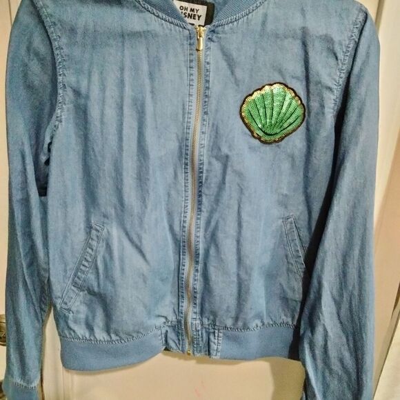 Oh My Disney Ariel Mermaid Blue Chambray Bomber Jacket - Picture 1 of 6